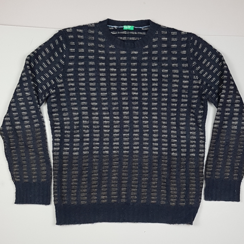 Benetton mens M wool blend sweater navy blue blend